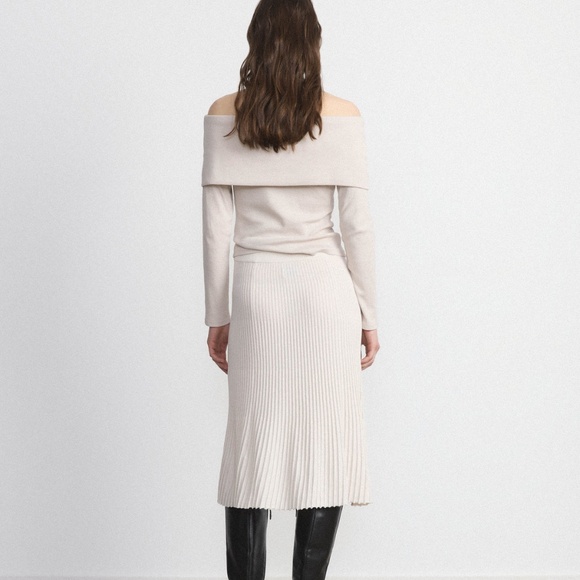 NWT Frank & Oak // The Ribbed Midi Skirt in Natural Beige - Picture 3 of 5
